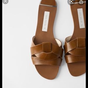ZARA flat leather sandals US size 10 NWT
